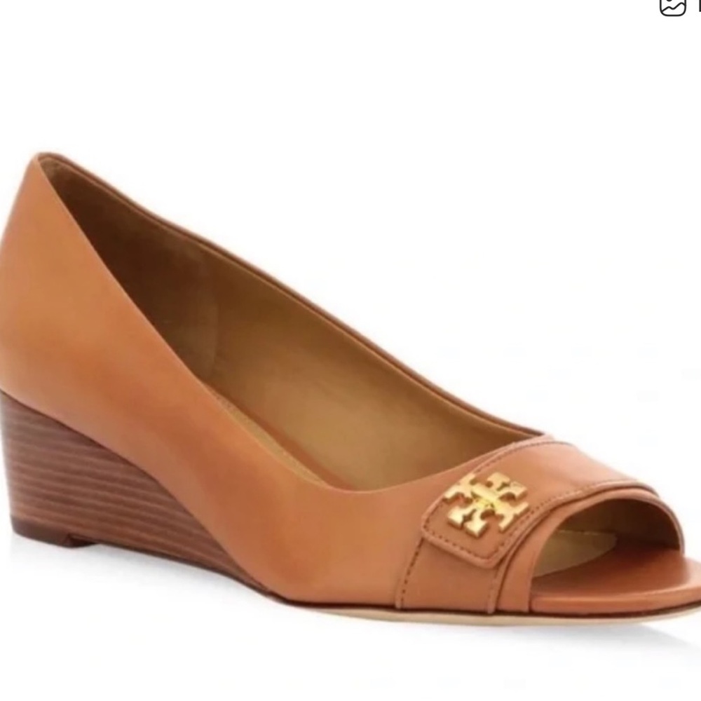 Tory Burch Brown Peep-Toe Wedges
